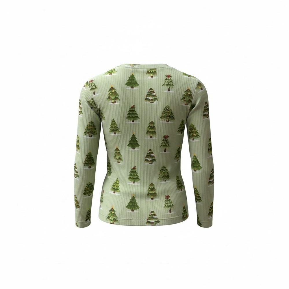 Minikin Mischief Kids Sage Green Ribbed Bamboo Christmas Tree Top 12/14 - Picture 2 of 3